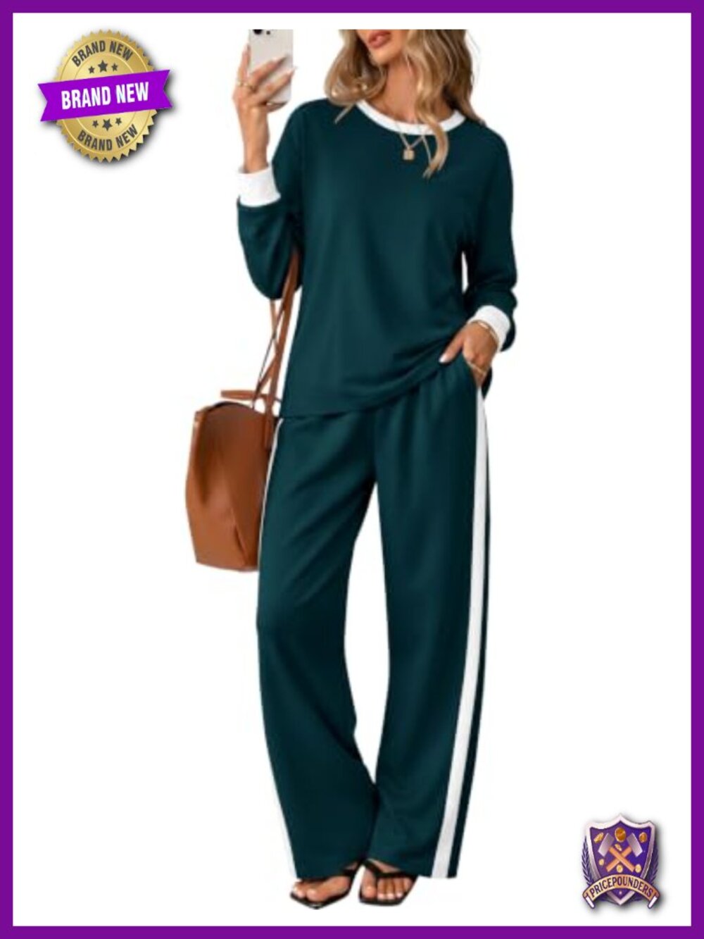 Women's Two Piece Sweatsuit Lounge Set Long Sleeve Wide Leg Pants